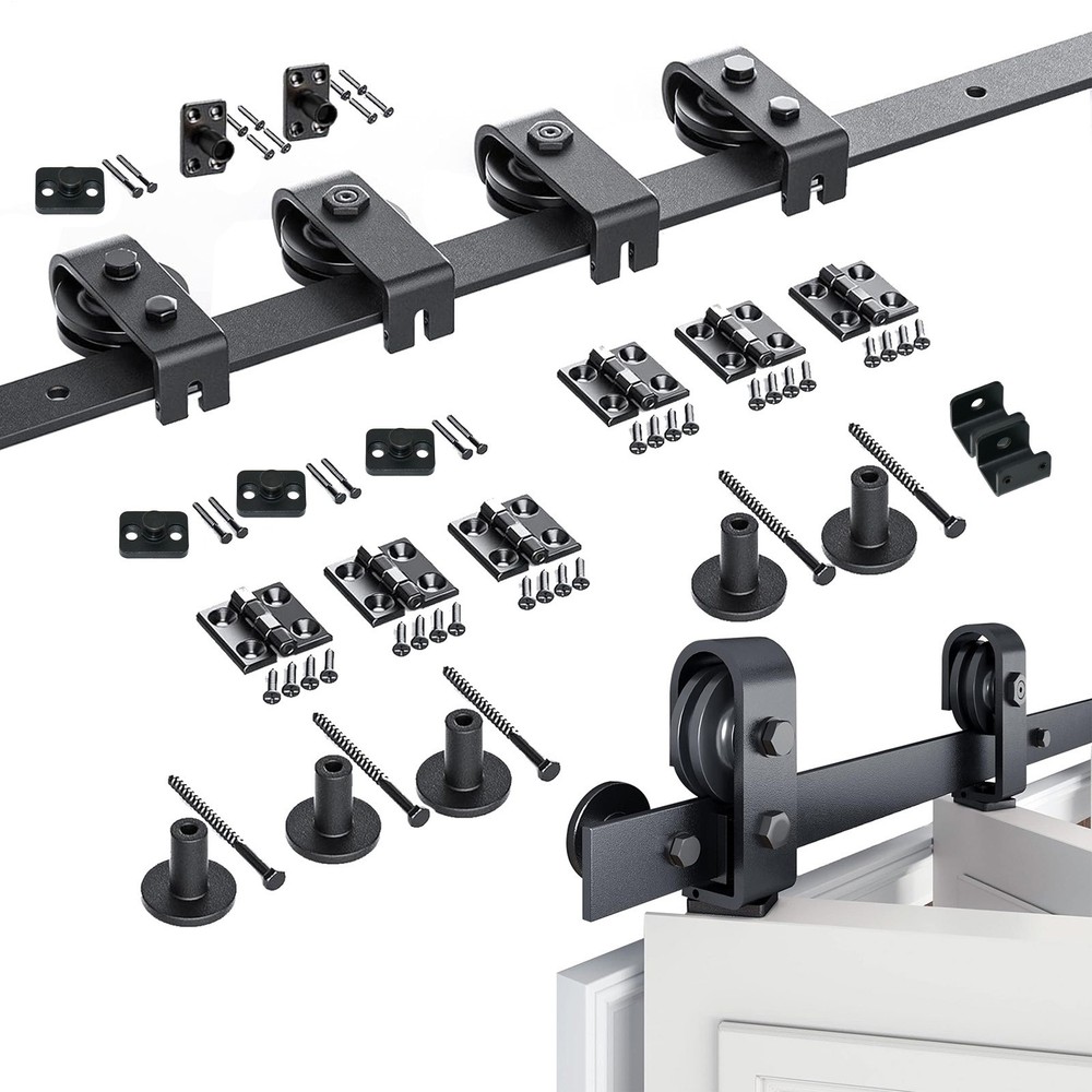 76in Black Bifold Sliding Barn Door Hardware Kit Brand New