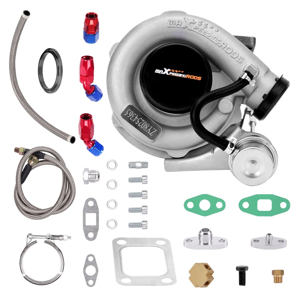 T3 T04E Universal Turbo Kit V-Band 420HP w/ Wastegate & Oil Return Feed Lines