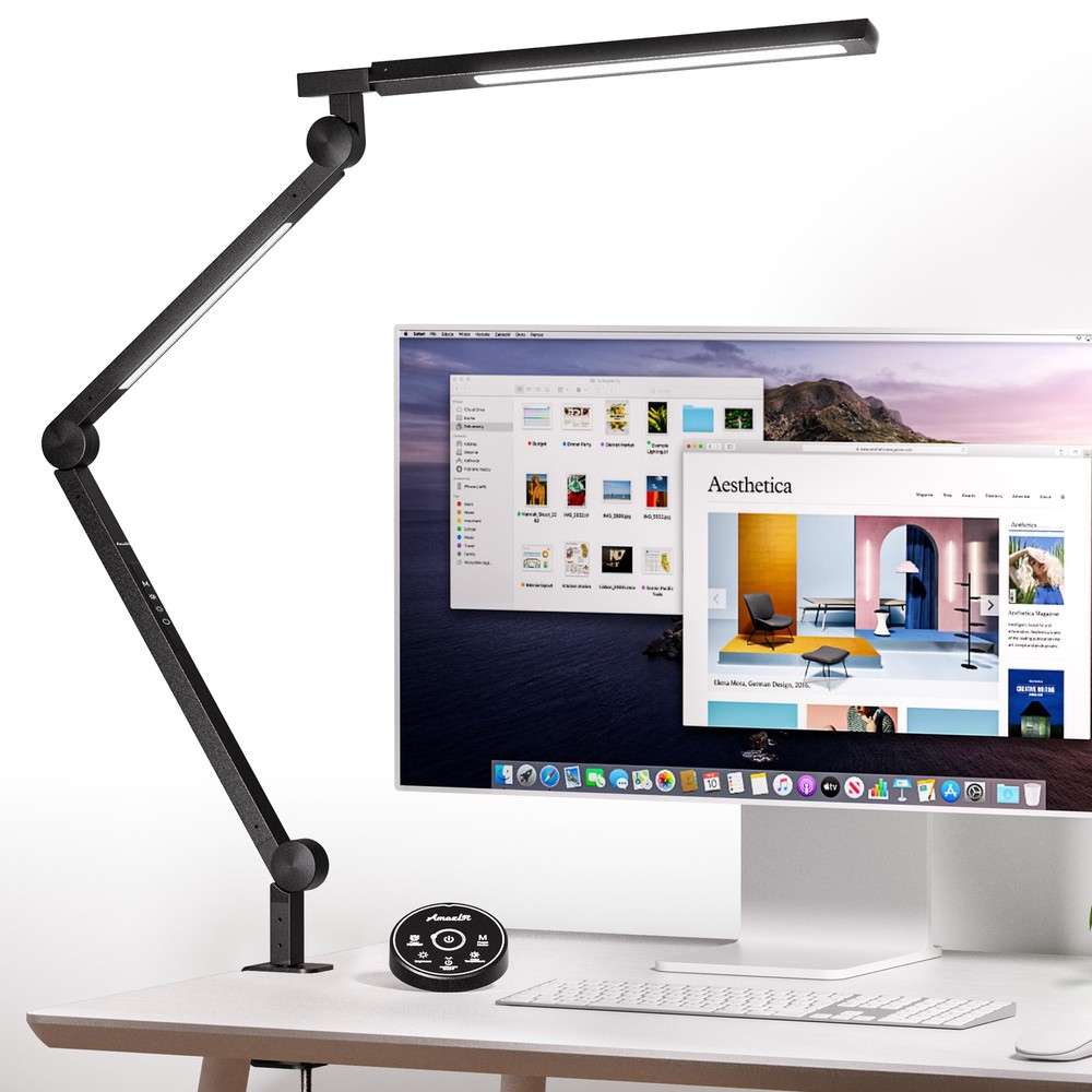 Desk Lamp with Clamp, Eye-Care Swing Arm Desk Lamp, Stepless Dimming & Adjust...