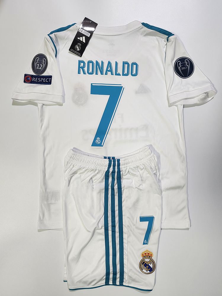 New #7 2017-2018 UCL Final Champions Jersey Home Retro Shirt And Shorts White