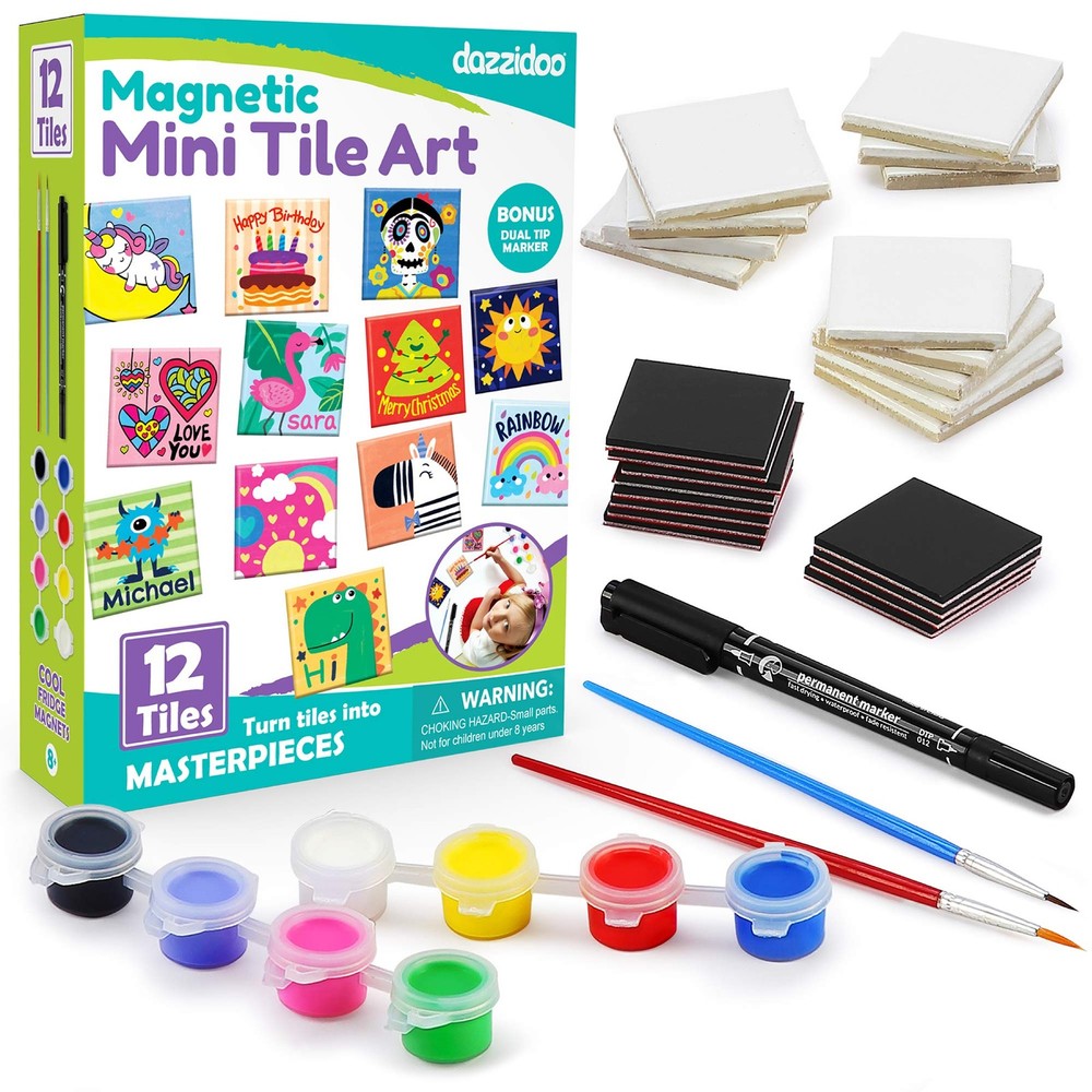 Magnetic Mini Tile Art - DIY Craft Kit; Design and Paint Magnet Small, Black