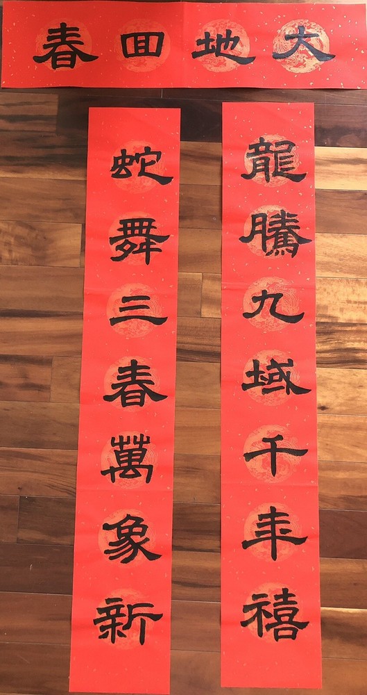 2025 Year of Snake Handwritten Set Of 3 Couplet Wall Decor蛇年3件手寫春聯.春40龍騰九域