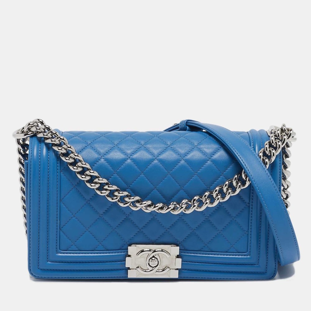 Chanel Medium Boy Flap Bag in Light Blue Quilted Leather
