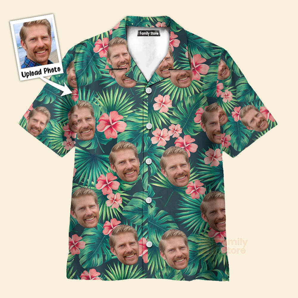 Personalized Shirt with Text Mens Hawaiian Shirt Red Flowers