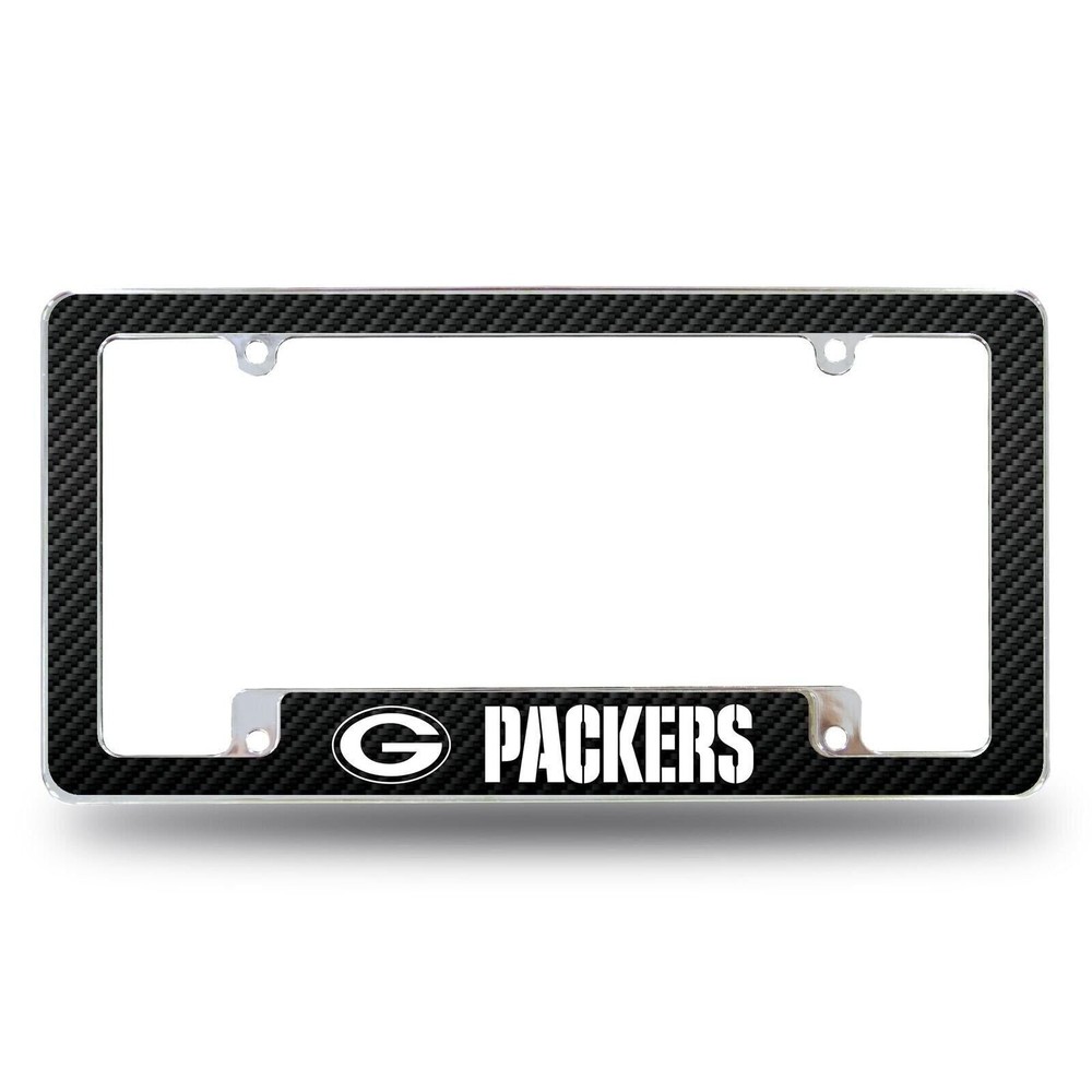 Green Bay Packers Chrome Metal License Plate Frame Tag Cover, Carbon Fiber...