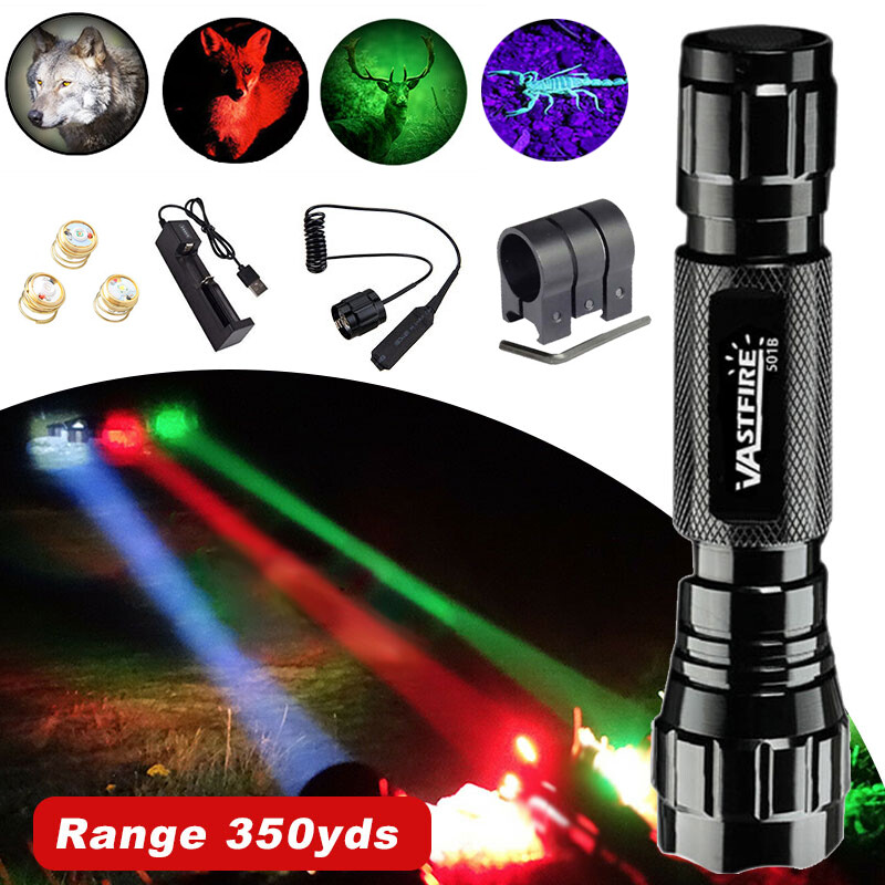 4 IN 1 Hunting Green/Red/White Light LED Flashlight Torch w/11/20mm Rail Mount