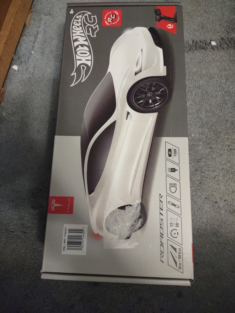 Hot Wheels 1:10 Scale Remote Control Tesla Roadster RC Car in White Open Box Condition