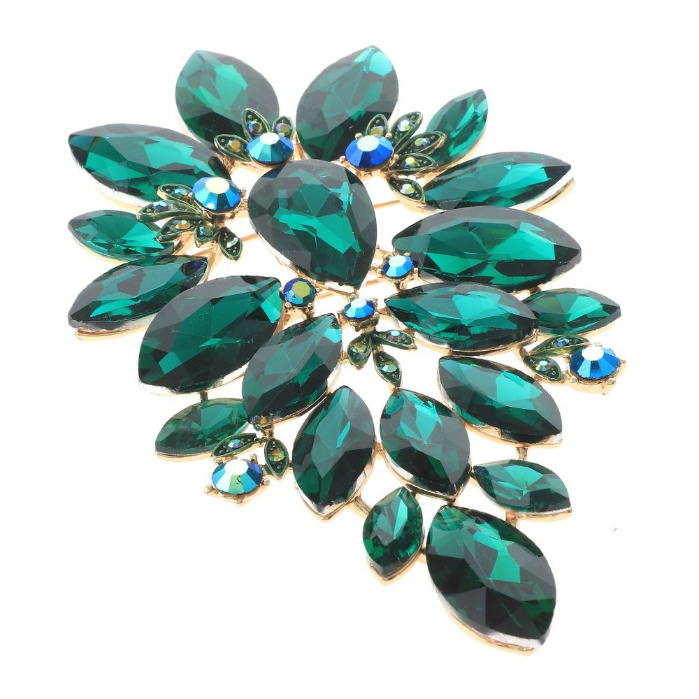 Gold Tone Alloy Metal Extra Large Crystal Flower Brooch P1493-EME
