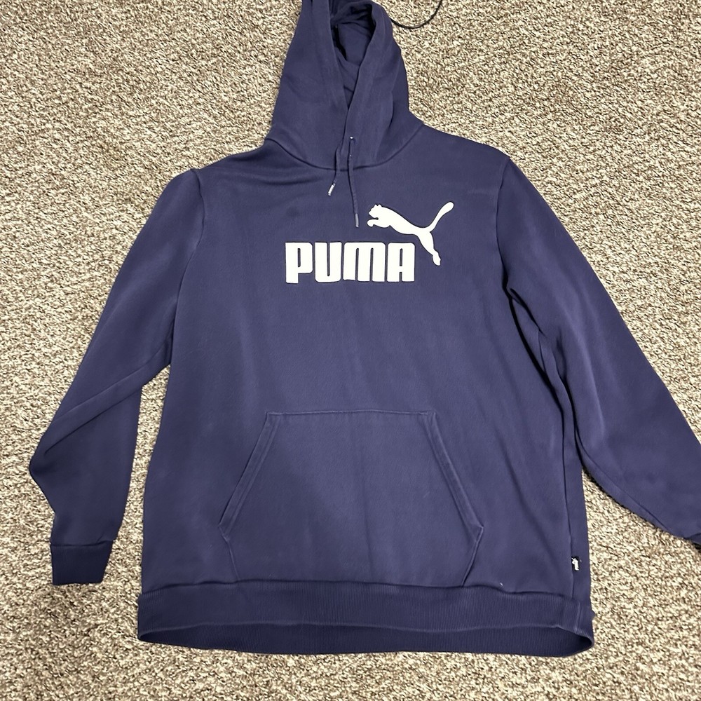 Puma Hoodie XL Navy Blue White Pullover Sweatshirt Logo Soccer