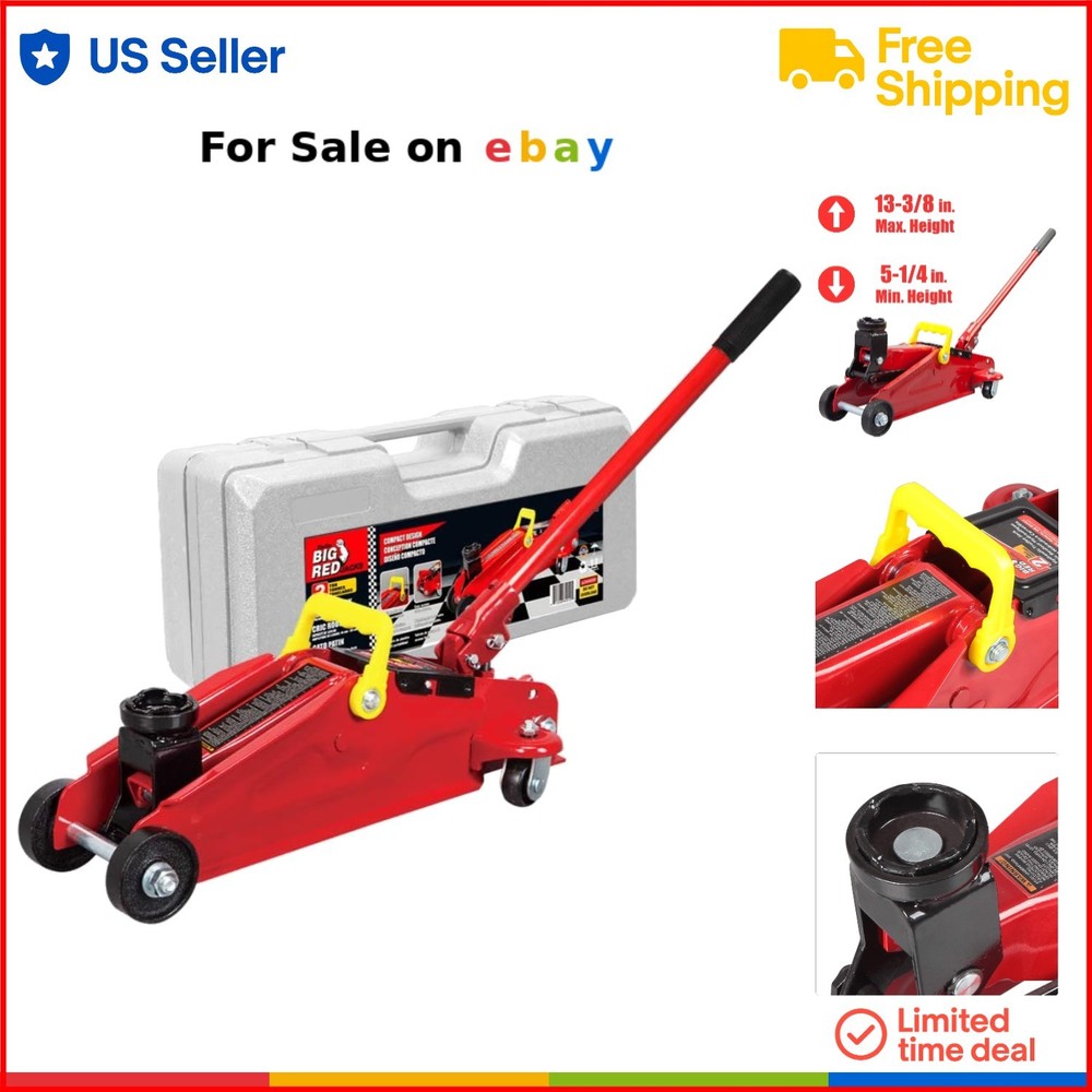 Hydraulic Trolley Floor Jack Steel 2 Ton Capacity Compact Storage Case