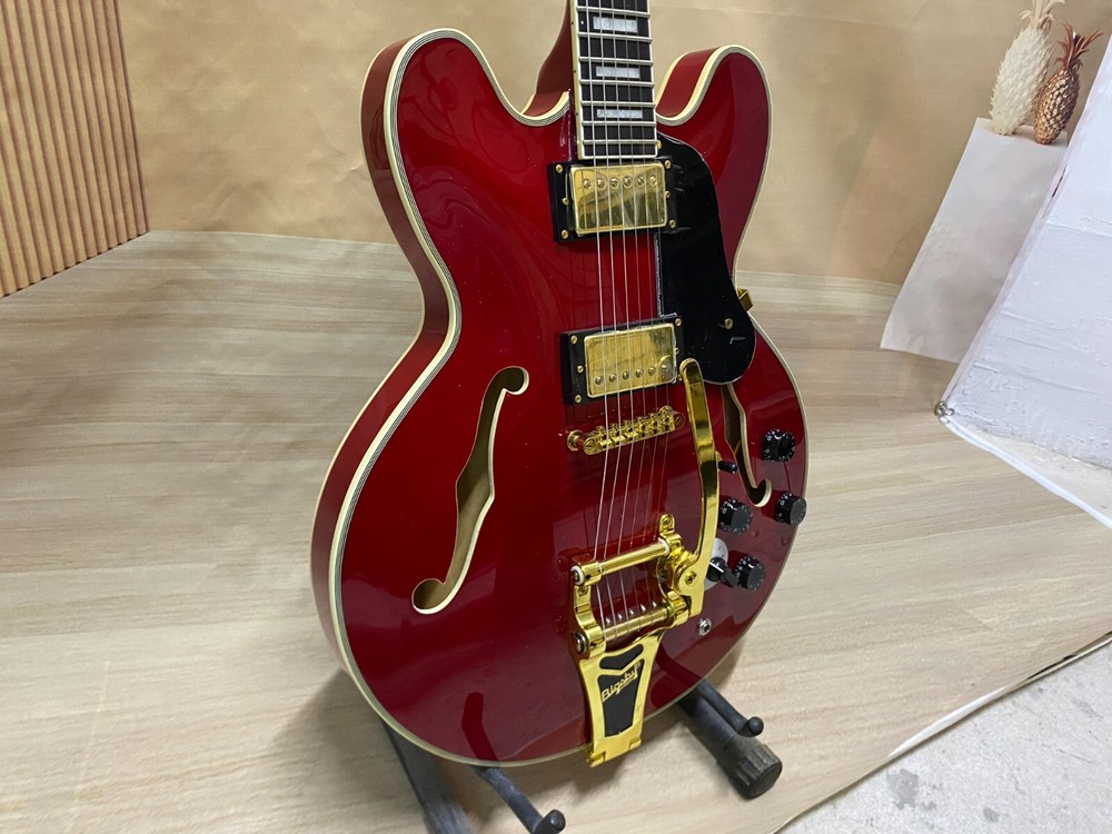US Stock Jazz 335 Red Semi-Hollow Electric Guitar with White Binding Fast Delivery