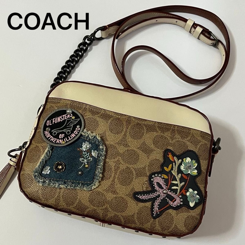 Rare COACH Signature Leather Camera Bag with Chain Strap