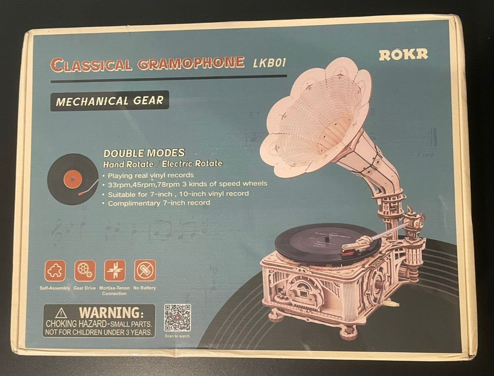 Wooden Puzzles Gramophone for Adults - DIY Mechanical Model Kit 1:1 Replica Reco