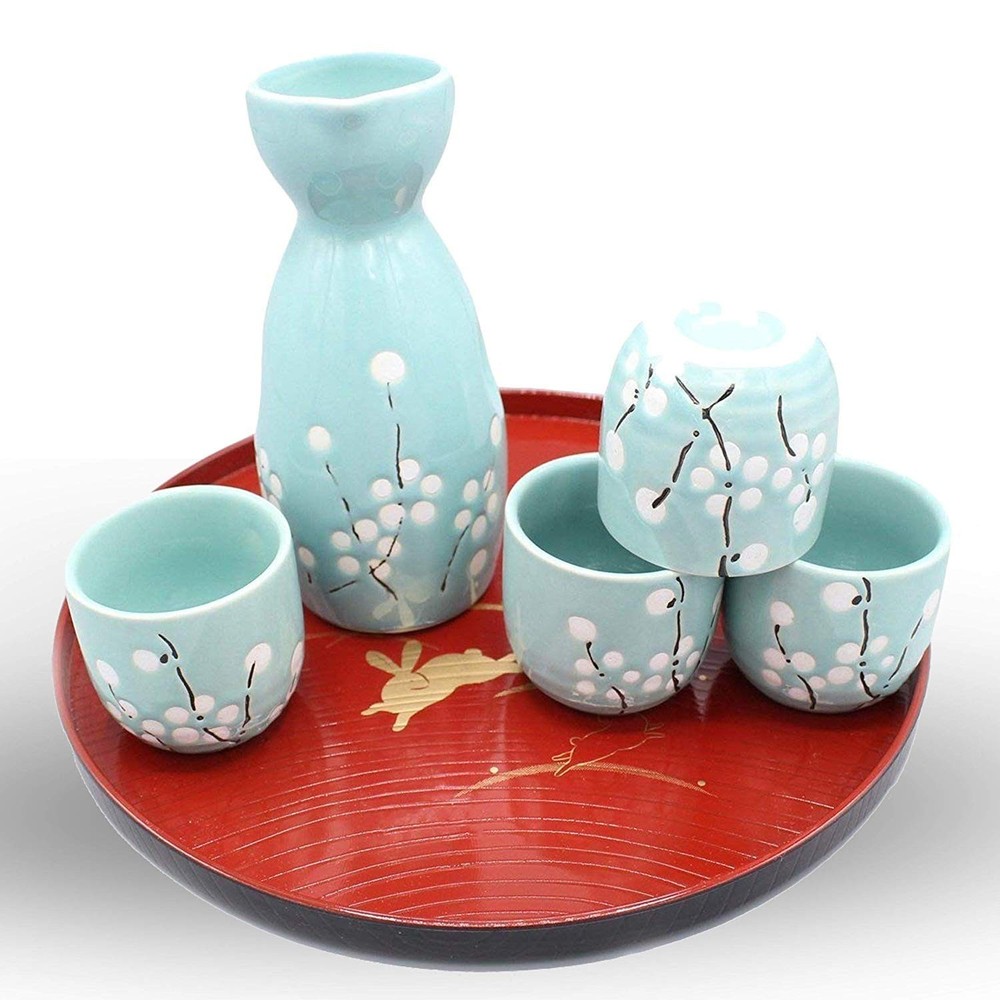 Japanese Ceramic Sake Set ~ 5 Piece Sake Set Included 1 TOKKURI bottle and 4 ...