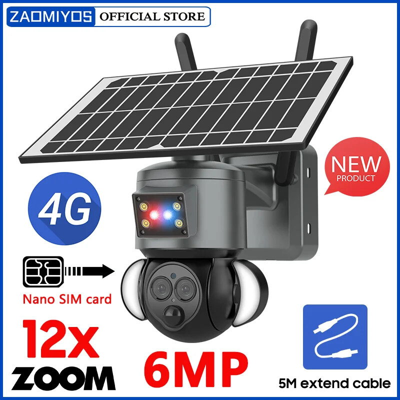 8MP 4K Solar Camera 4g Sim Waterproof Surveillance Tracking WIFI PTZ Dual Lens