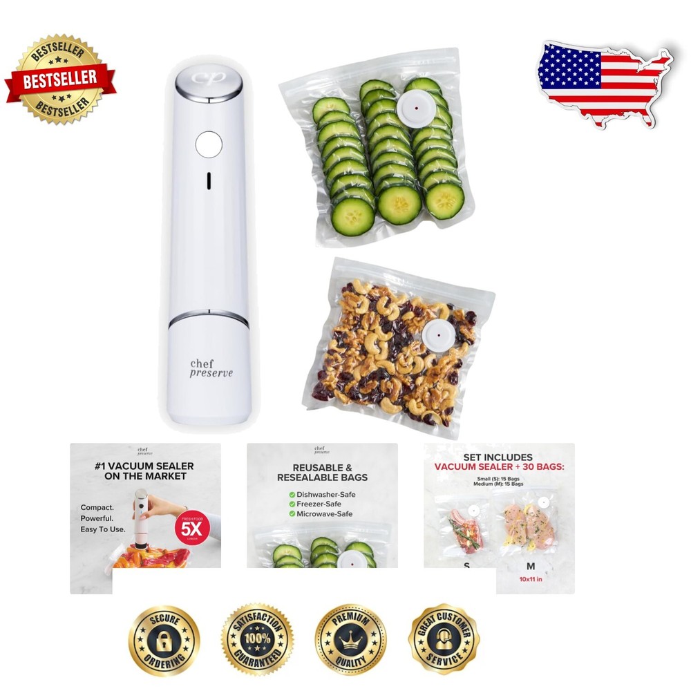 Rechargeable Food Vacuum Sealer - Seal Freshness 5x Longer with BPA-Free Bags