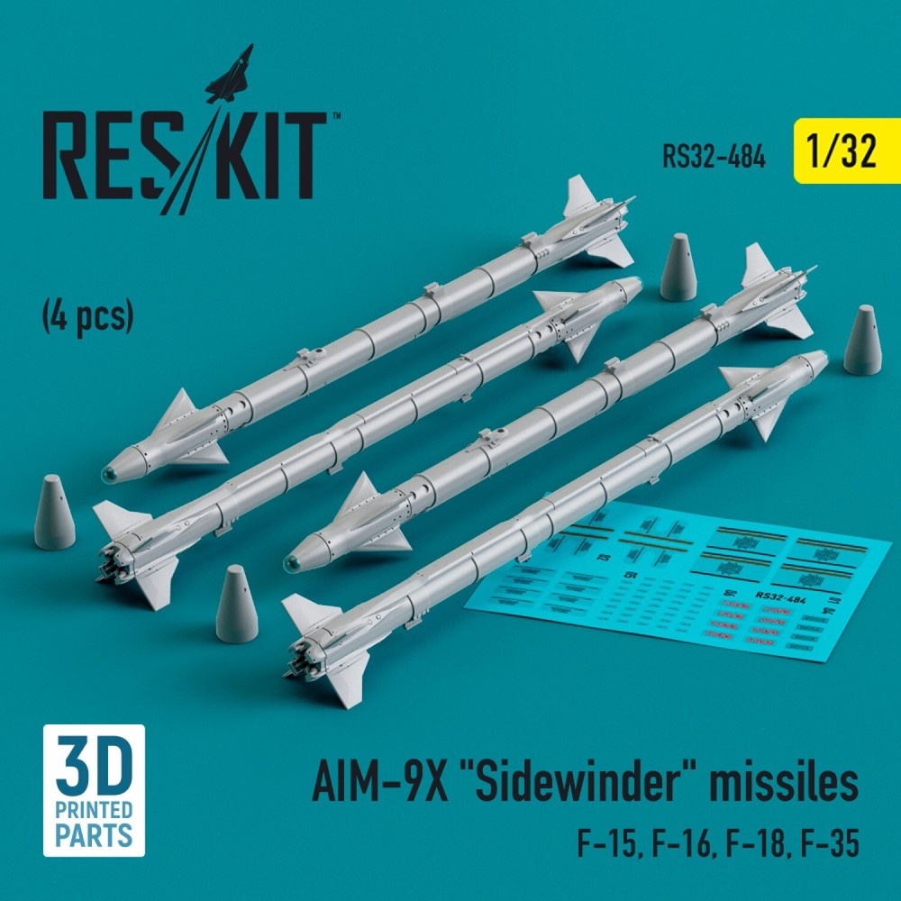 AIM-9X Sidewinder Missiles F-15/F-16/F-35 4 pcs 1:32 3D Print ResKit RS32-0484