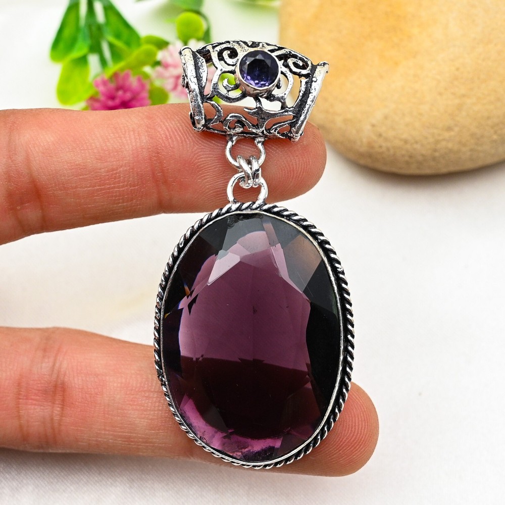 Amethyst Gemstone Pendant in 925 Sterling Silver Handmade Jewelry Gift for Her