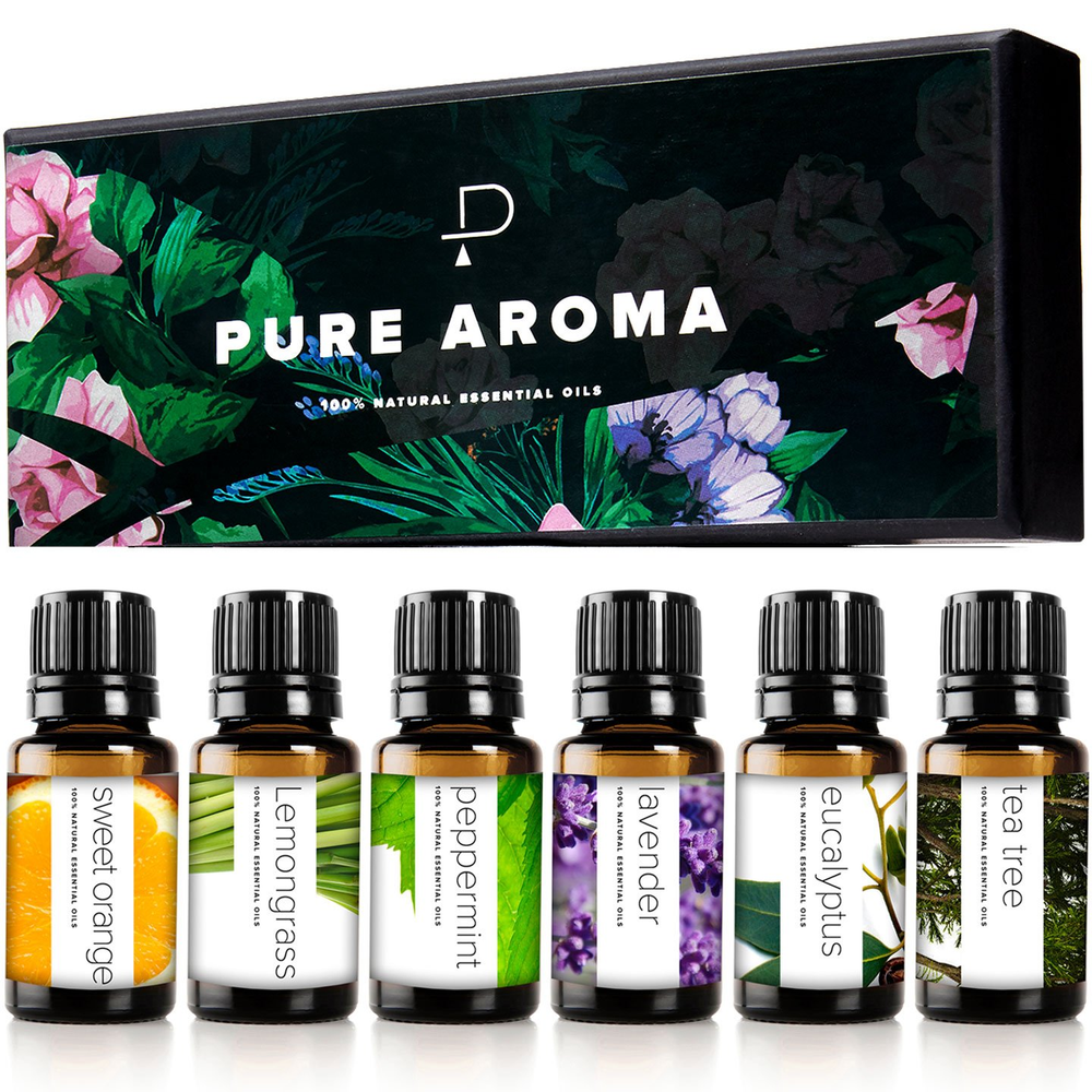 Pure Aroma 6-Pack Essential Oils Set - 10ml Aromatherapy Gift Collection  