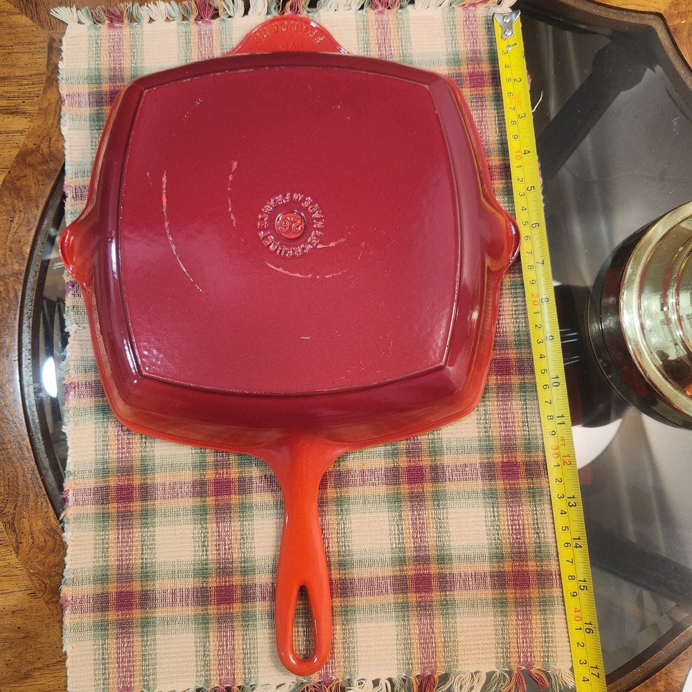 Le Creuset Red 10.5 Inch Square Enameled Cast Iron Skillet Made in France