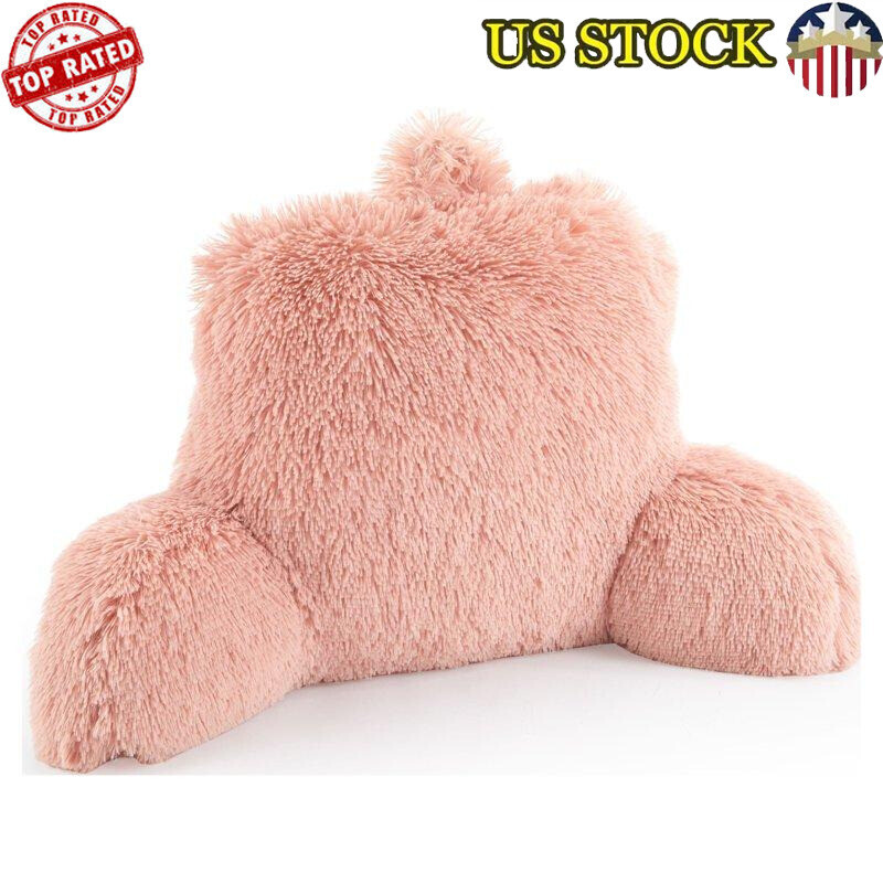 Long Hair Faux Fur Bedrest Pillow Blush College Dorm TV Room Comfort 21x13x19 US  