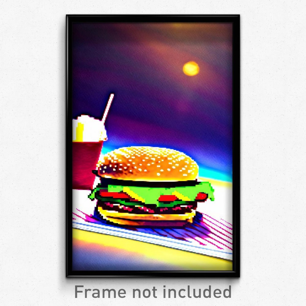 Pixel Art Poster - Magnificent Hamburger (8 Bit Psychedelic Video Game Print)