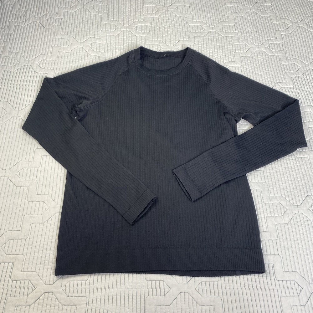 Lululemon Top Rest Less Ribbed Black Pullover Long Sleeve Crew Neck Sz 12*