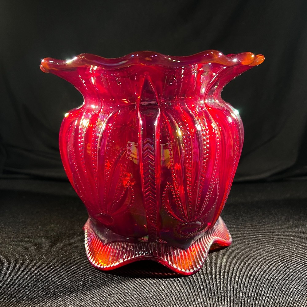 Fenton Red Carnival Glass “Cactus” Pattern Vase (Levay, 1982) – 6 Inch Spittoon