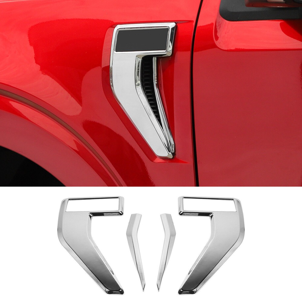 Car Front Side Vent Fender Flank Trim 4* For Ford F-150 2021-2024 Chrome Silver