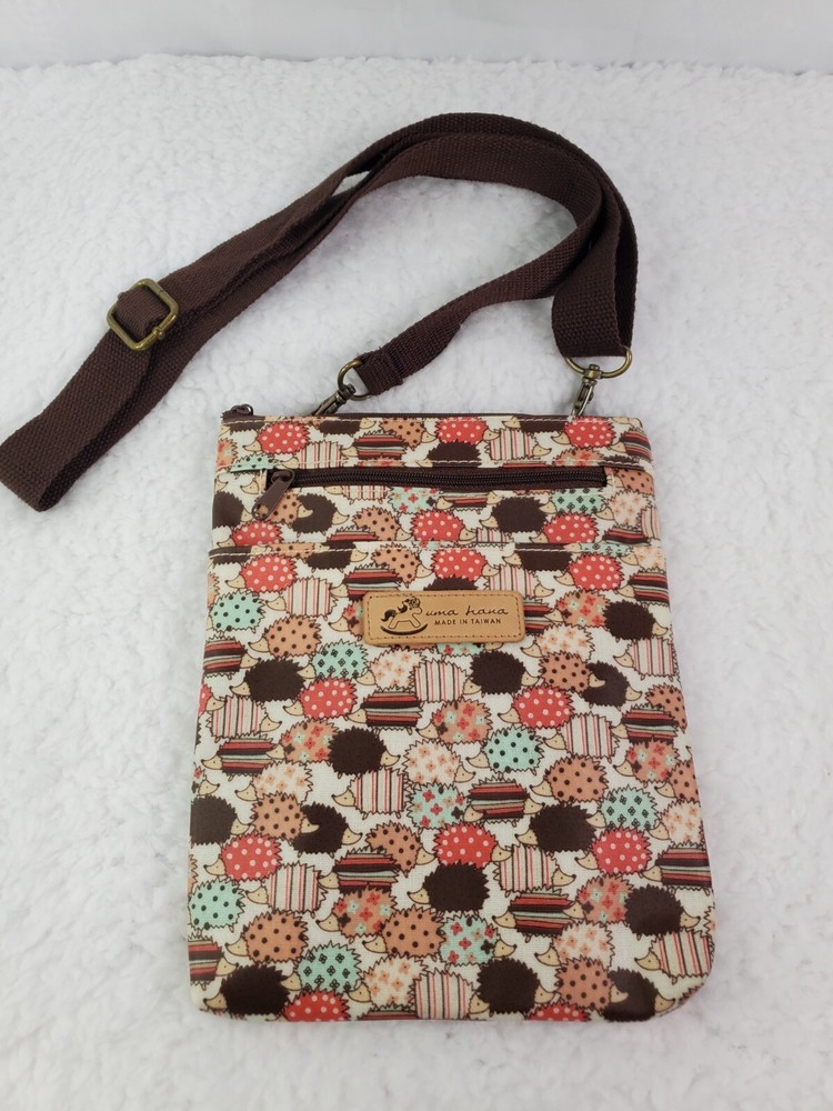 Uma Hana Crossbody Bag Purse Hedgehog Brown Adj Strap Waterproof Lined 7x9