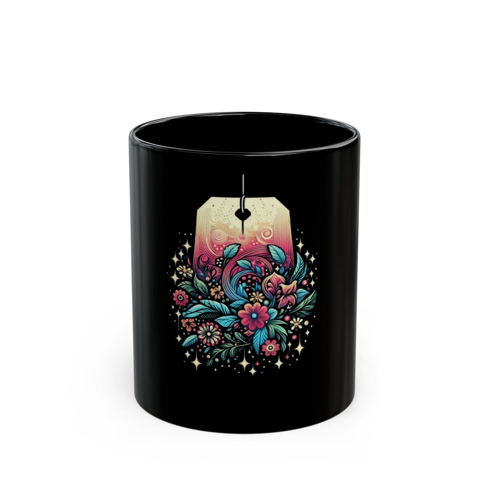 Boho Floral Black Mug - Unique Tea Lover Gift, Coffee Mug, Nature-Inspired