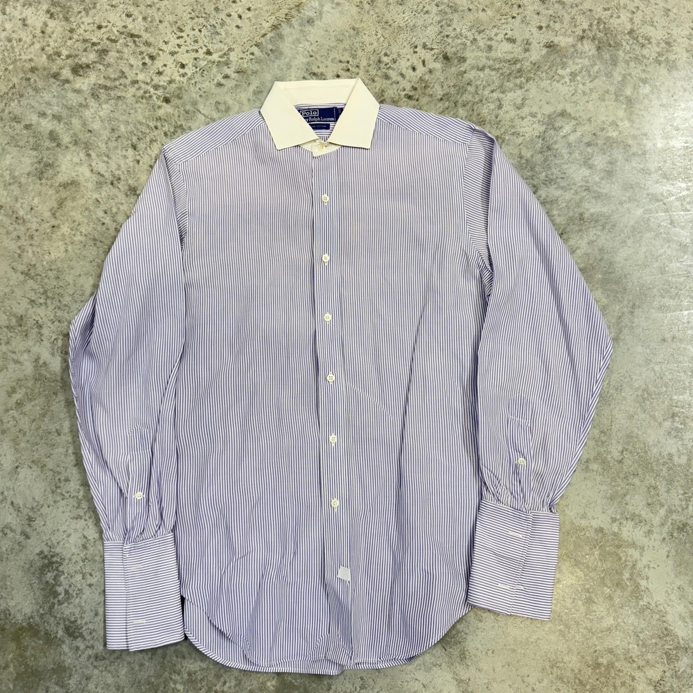 Polo Ralph Lauren Shirt Mens 15 32/33 Purple Stripe French Cuff Dress Cotton