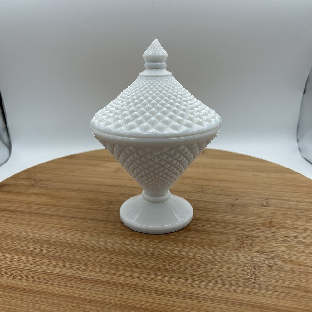 Vintage 1950s Westmoreland White Milk Glass English Hobnail Covered Candy Dish