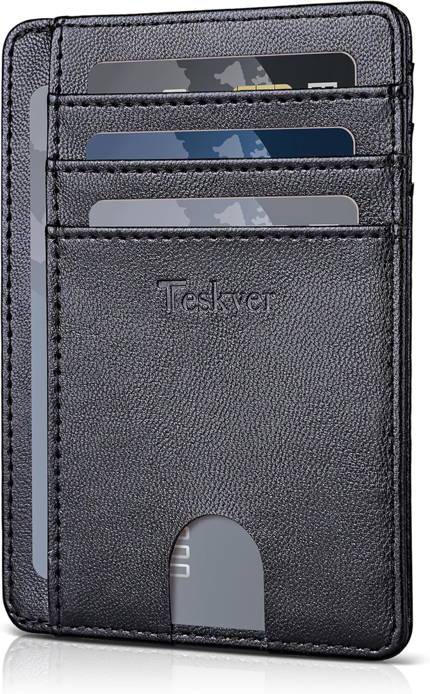 Minimalist RFID Blocking Leather Wallet for Men and Women, Front Pocket Design