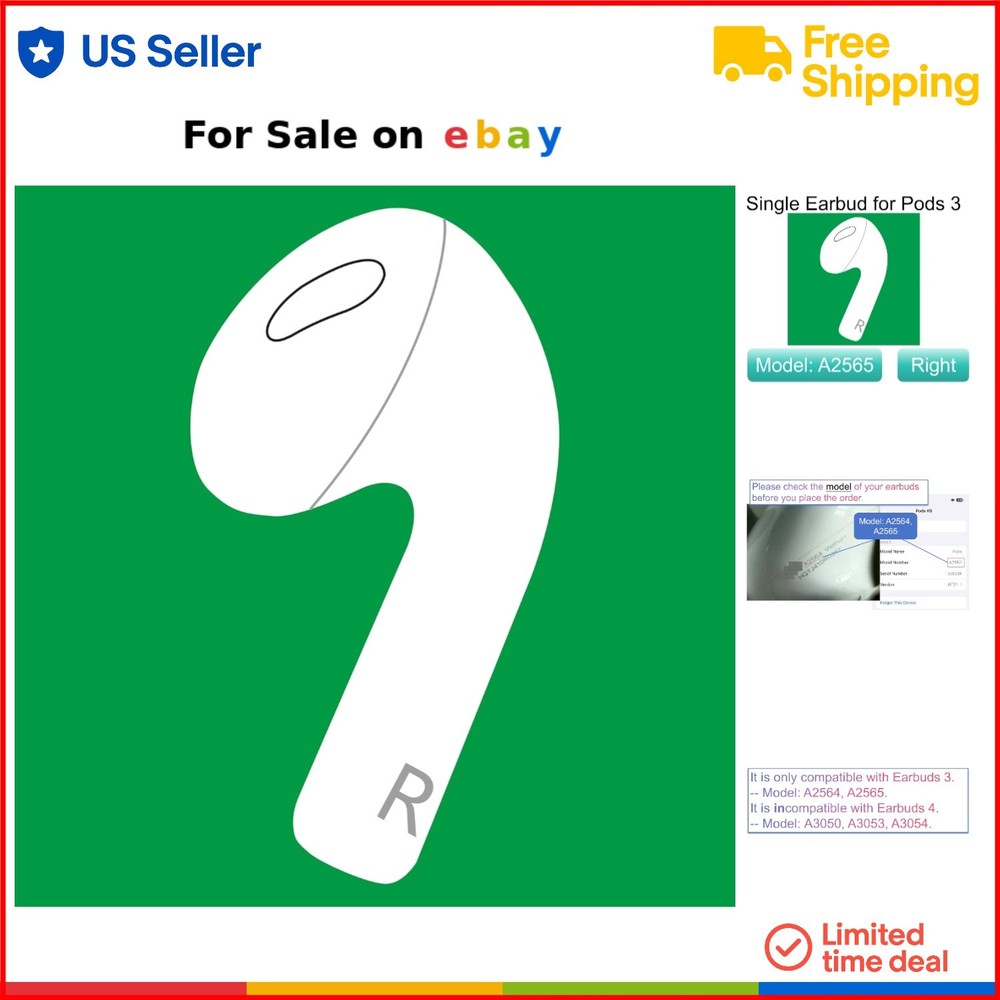 Right Earbud Replacement for Earbuds 3rd Gen Bluetooth Wireless Good Used