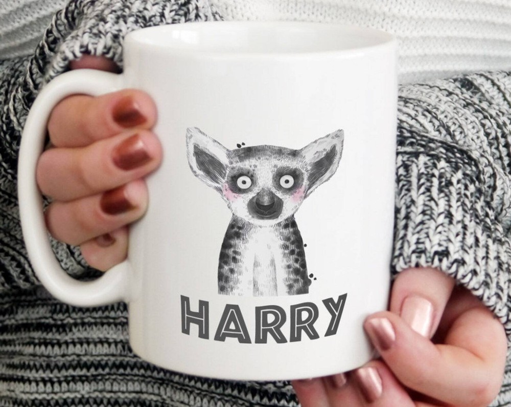 Personalised Lemur Mug Enamel Mug Travel Mug Gift For Her Gift For Him Birthday