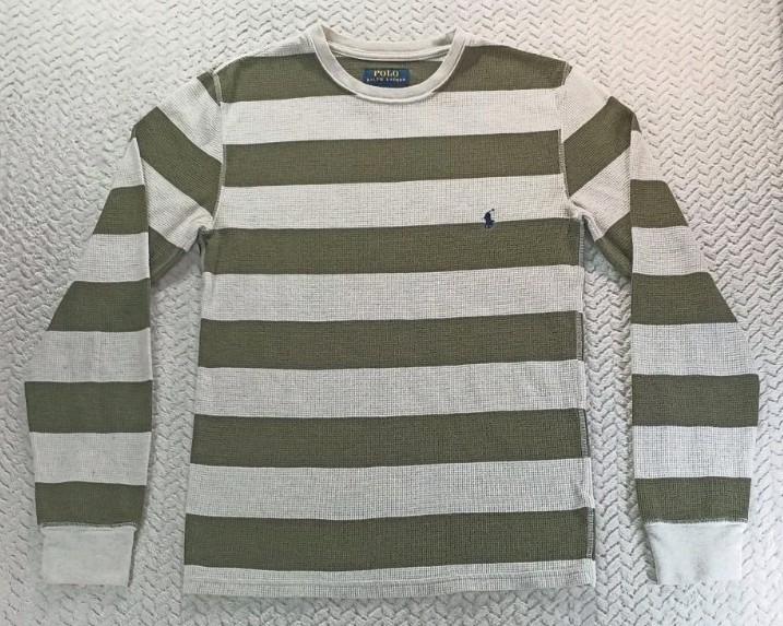 Ralph Lauren Polo Olive Green Ivory Waffle Knit Thermal Sleepwear Top