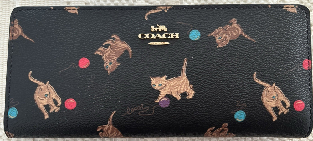 New Coach Cat Kitten Design Leather Wallet NWT Help Homeless Kitty Animal Rescue