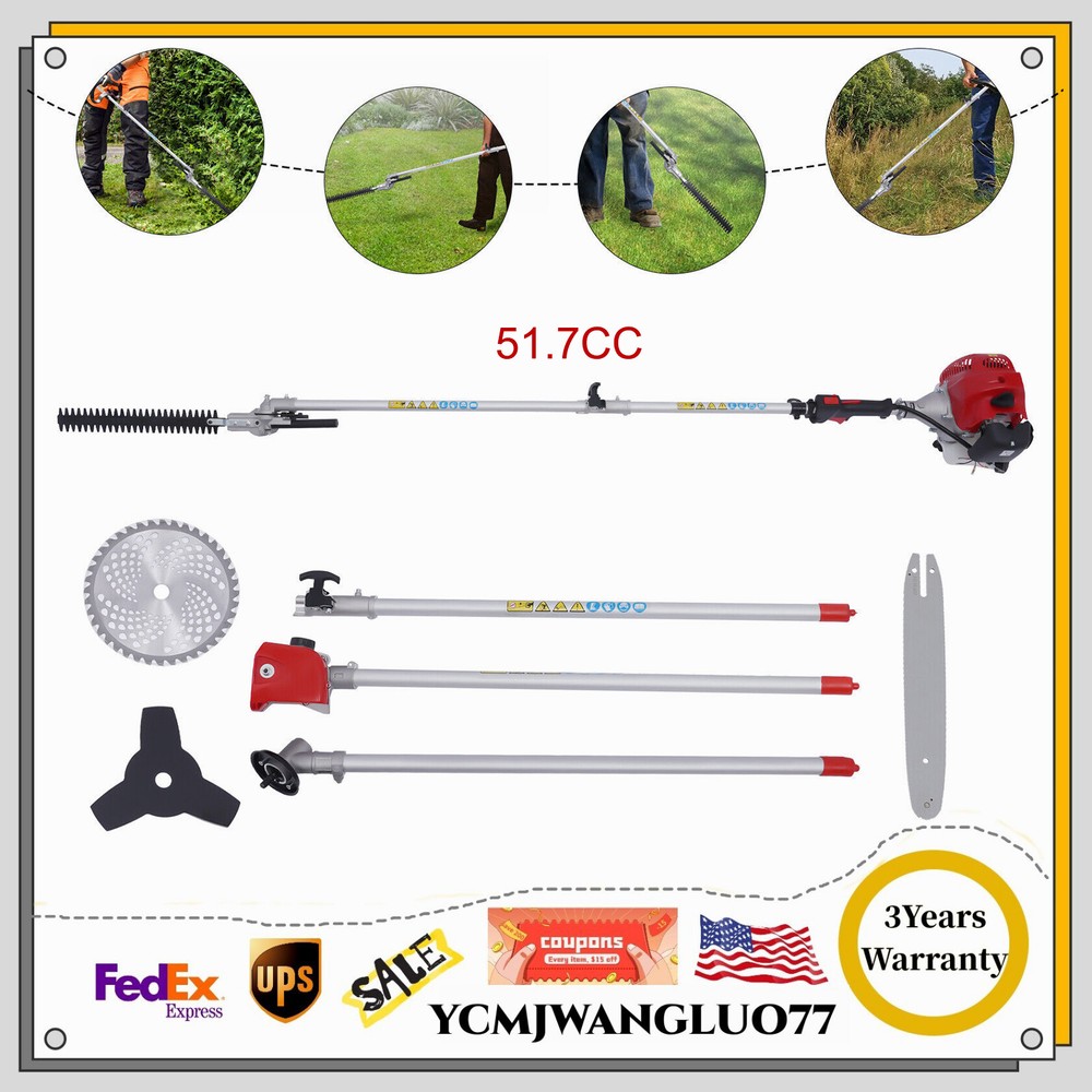 51.7CC Gas Pole Saw Brush Cutter Hedge Trimmer for Tree Weed Garden Work