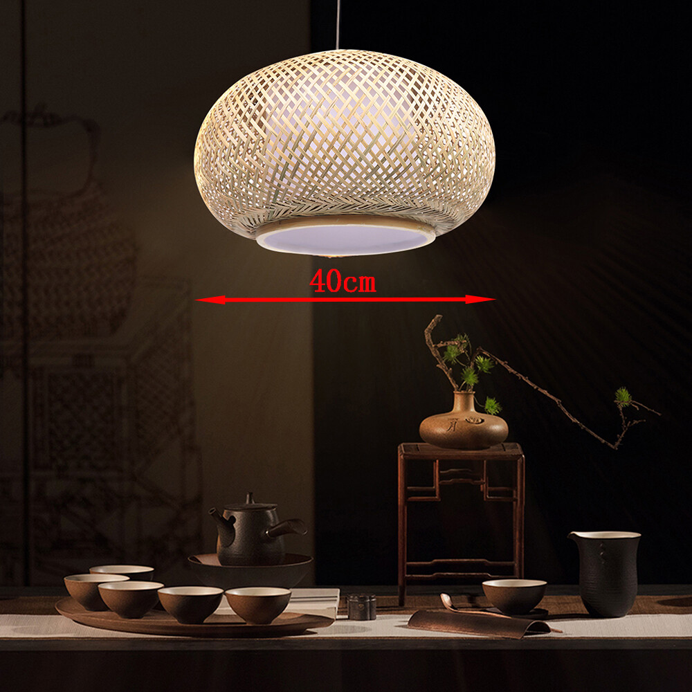 16'' Bamboo Pendant Lamp Caged Light Hand-Woven Bamboo Lampshade Hanging Light