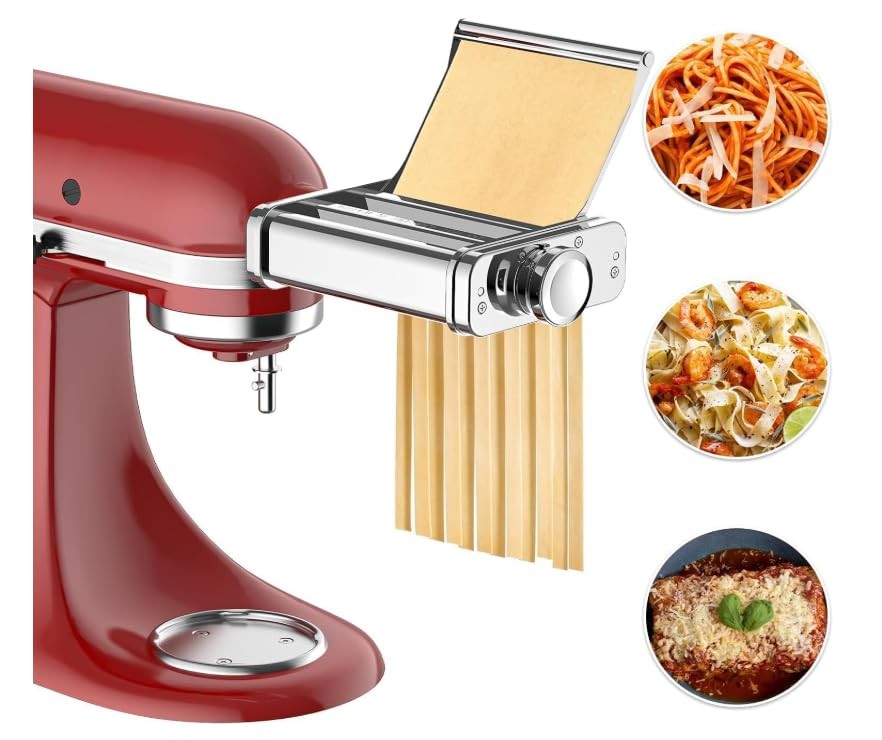 Stainless Steel Pasta Maker Attachment for KitchenAid Stand Mixer, 3 in 1 Pas...
