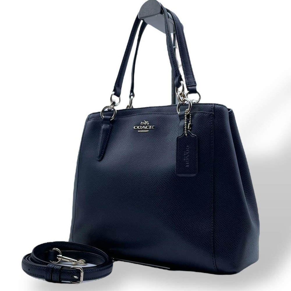Coach Saffiano Navy Leather 2-Way Shoulder Bag Excellent Condition