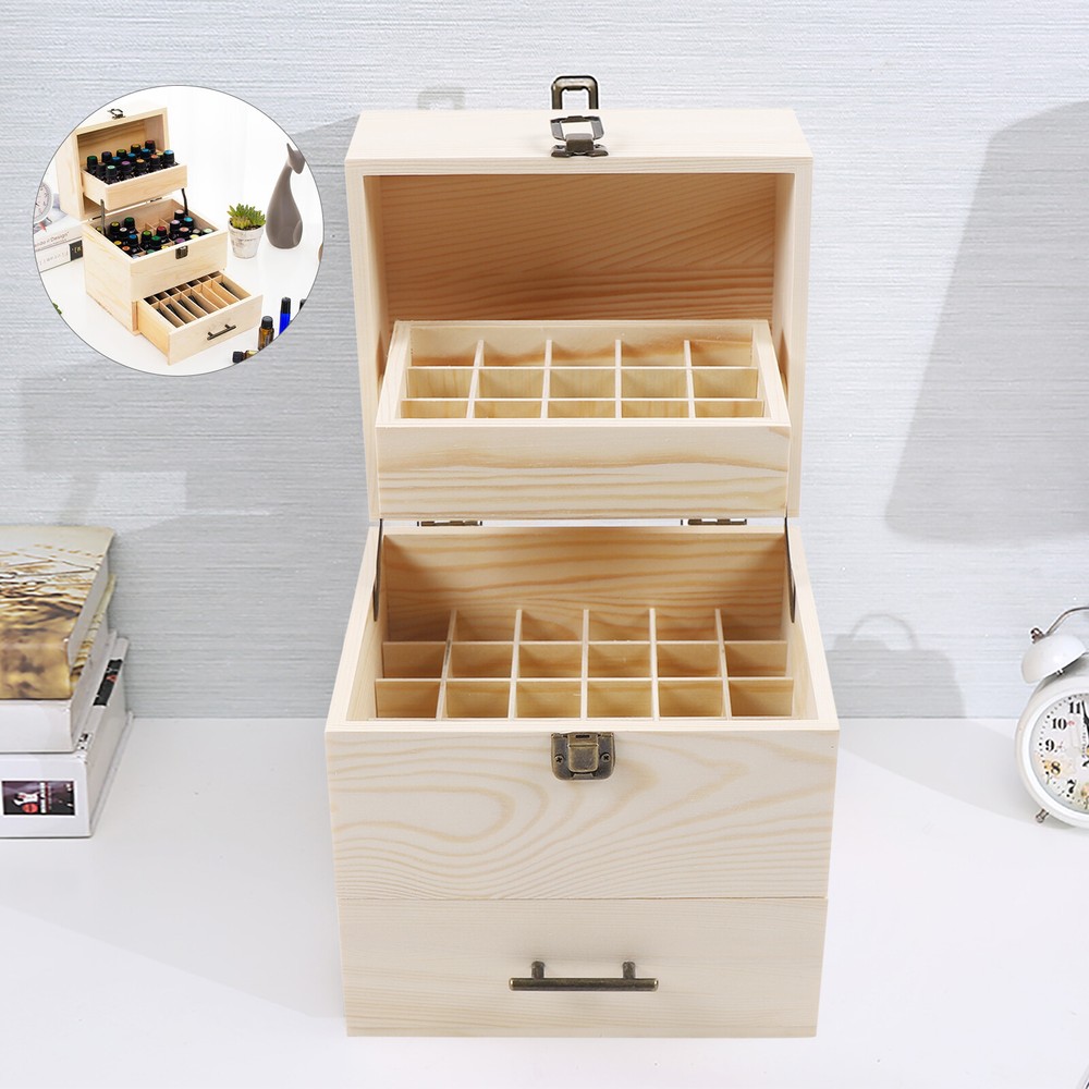59-Slot 3-Tier Wooden Essential Oil Rack for Perfume Bottles Storage