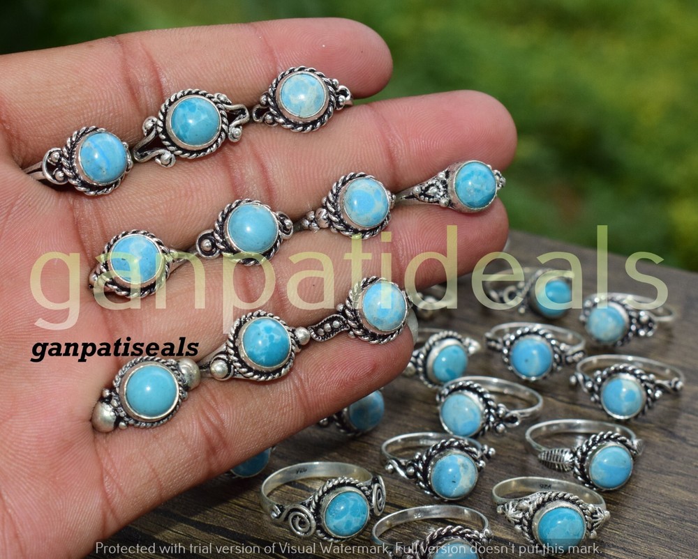 Christmas Sale ! Larimar Gemstone Ring 10pc Wholesale Lot 925 Silver Plated