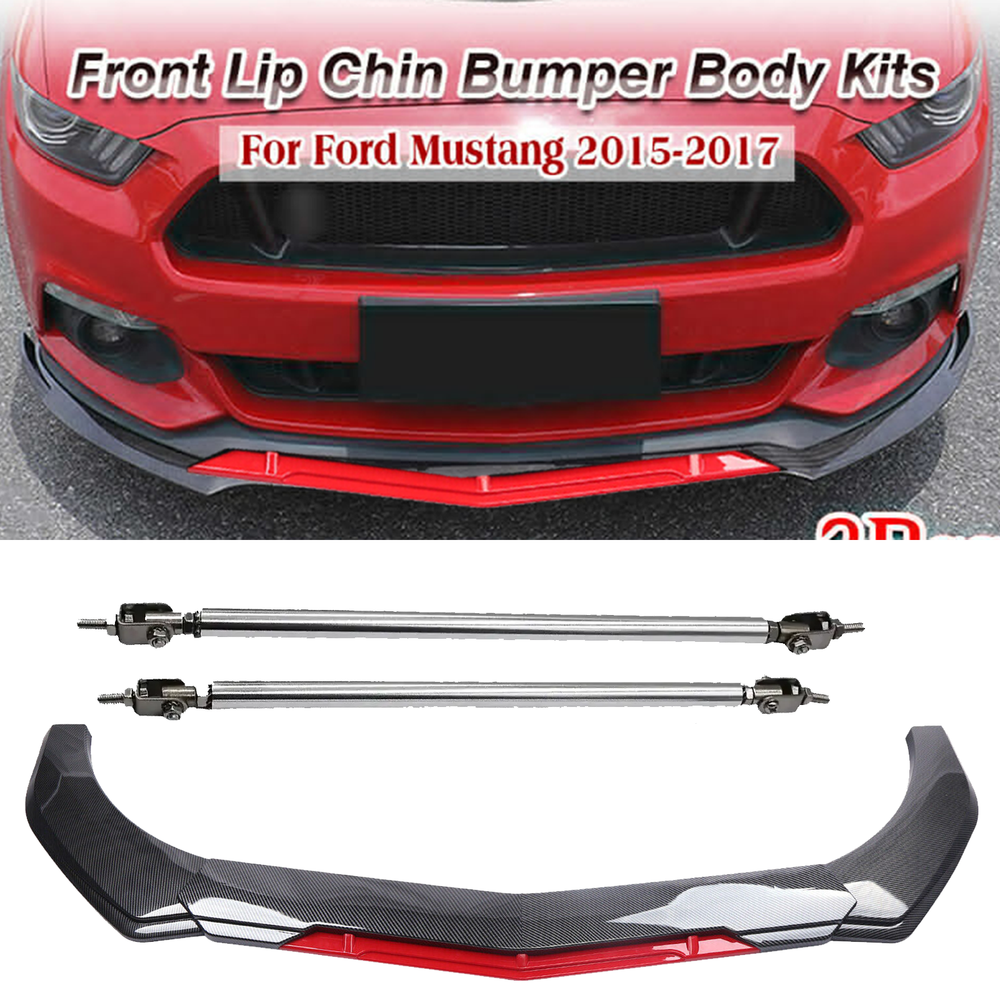 Ford Mustang 2 Front Bumper Lip Spoiler Splitter Strut Rod Carbon Fiber