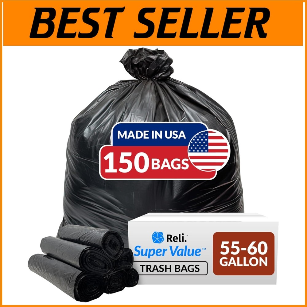 150 Count Black Trash Bags | Tear-Resistant 55 Gallon Heavy Duty Capacity