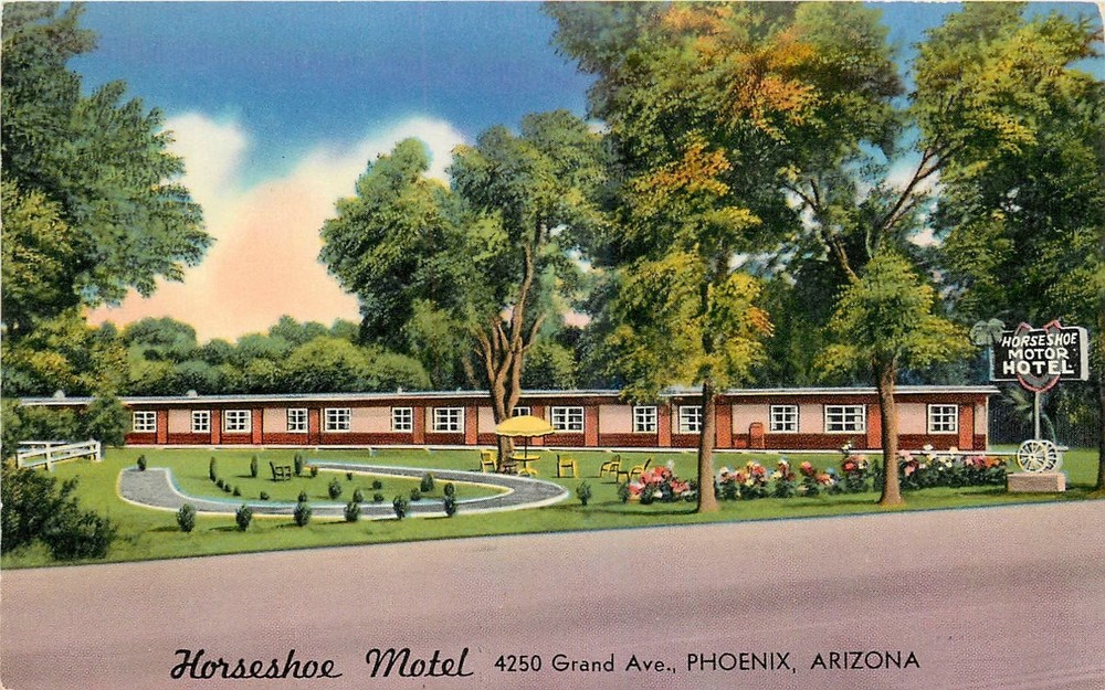 1940s Phoenix Arizona Horseshoe Motel occupation roadside Postcard 25-9840