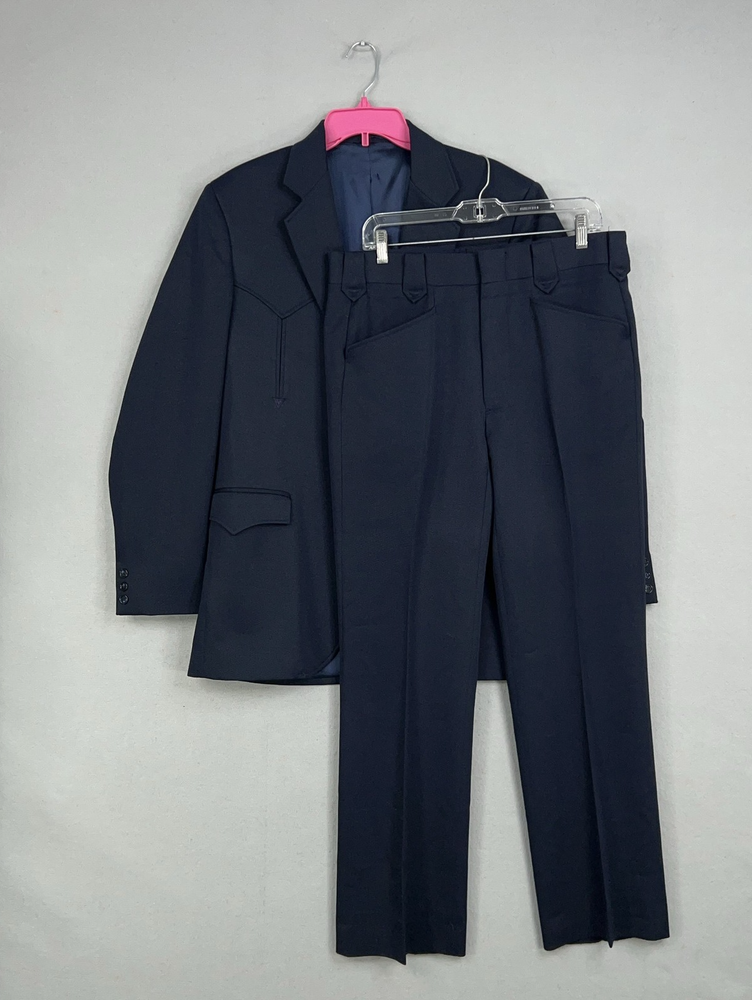 Circle S Mens 42 Long Navy Western Suit Blazer & Pants Ranch Wear USA Made