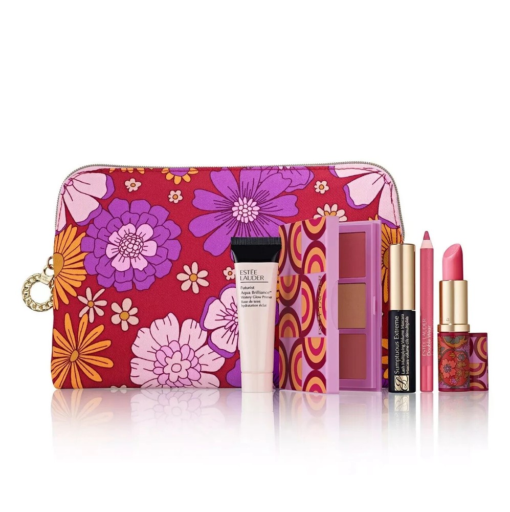 Estee Lauder 6 Pc Makeup Set Blush Palette Primer Lip Pencil Lipstick New Sealed