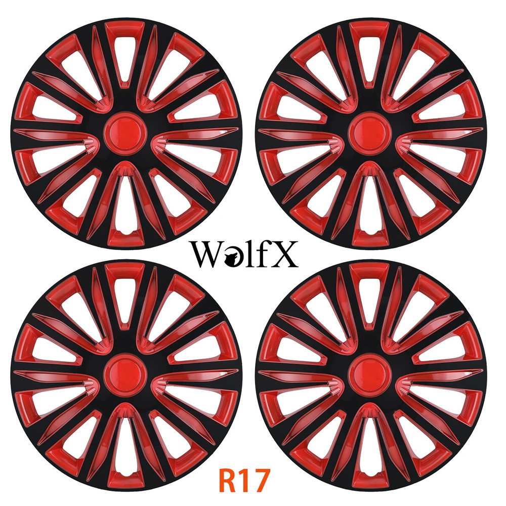 New 4x Red & Black Hub Caps 17